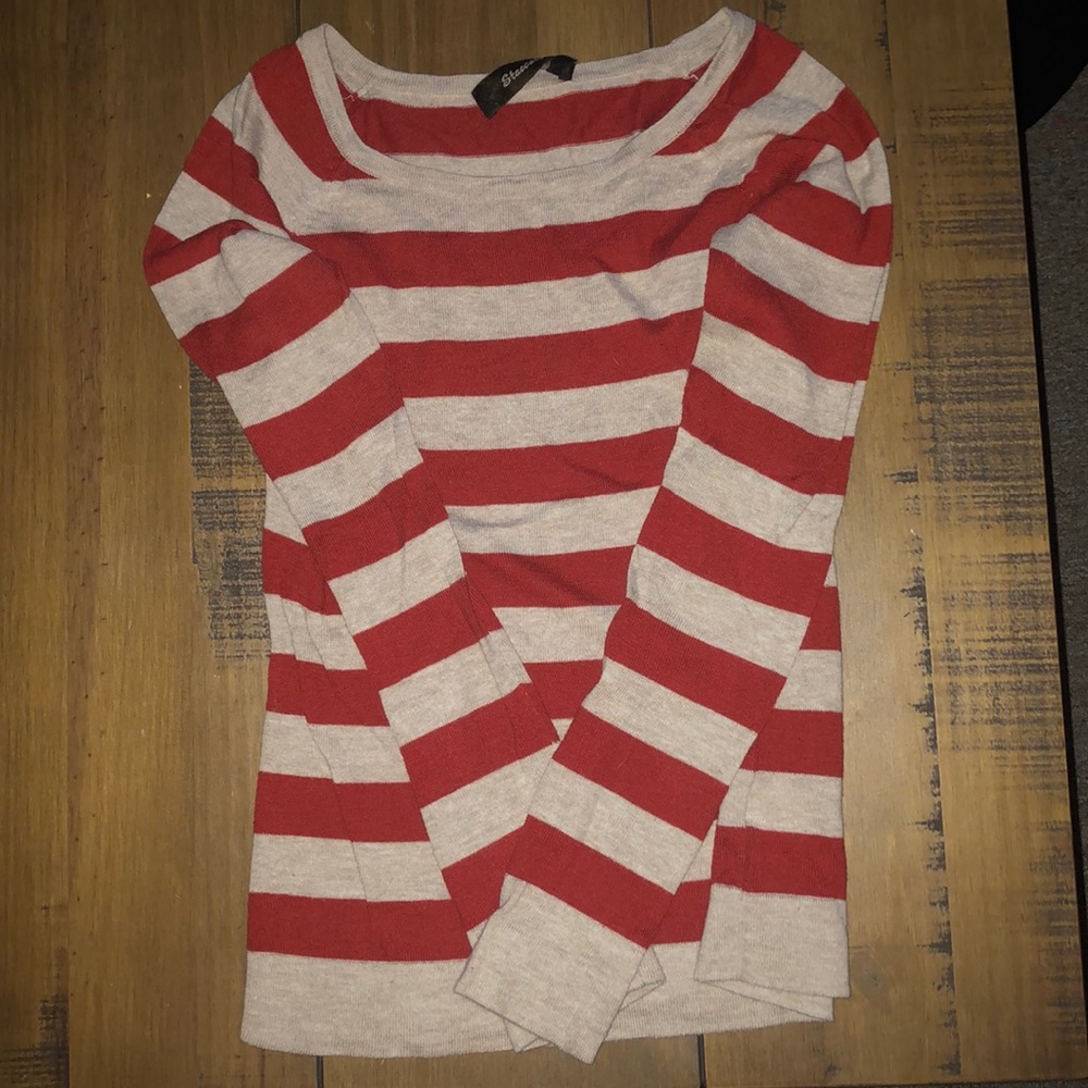 Red/cream striped lightweight sweater